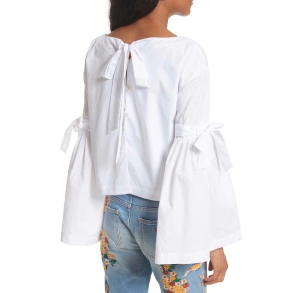 FREE PEOPLE Flare Sleeve Top So obviously Yours Bow S White - Picture 2 of 9